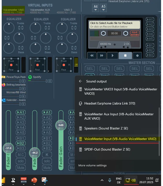 Umstellen der Standard Windows Ausgabe zu Voicemeeter