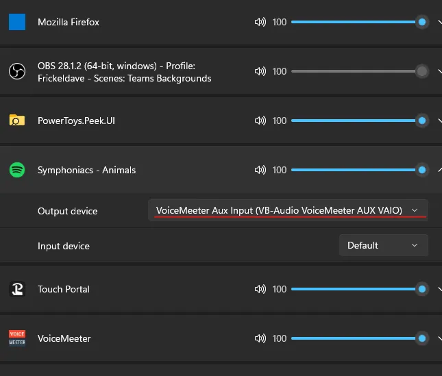 Routing der Soundausgabe einer Windows App zu Voicemeeter