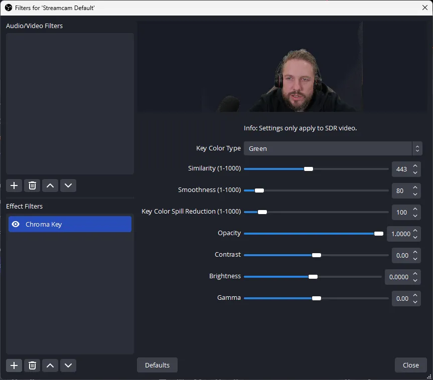 KOnfiguration des Greenscreens